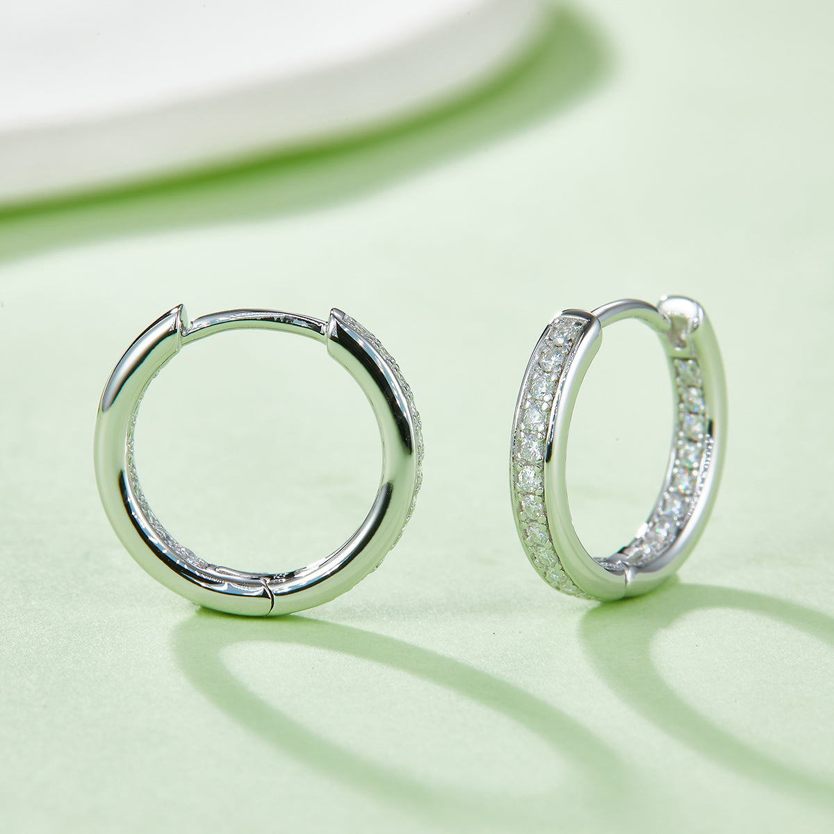 0.32 CT D Color Moissanite Melee Single Row Half Hoop Earrings in Sterling Silver#6
