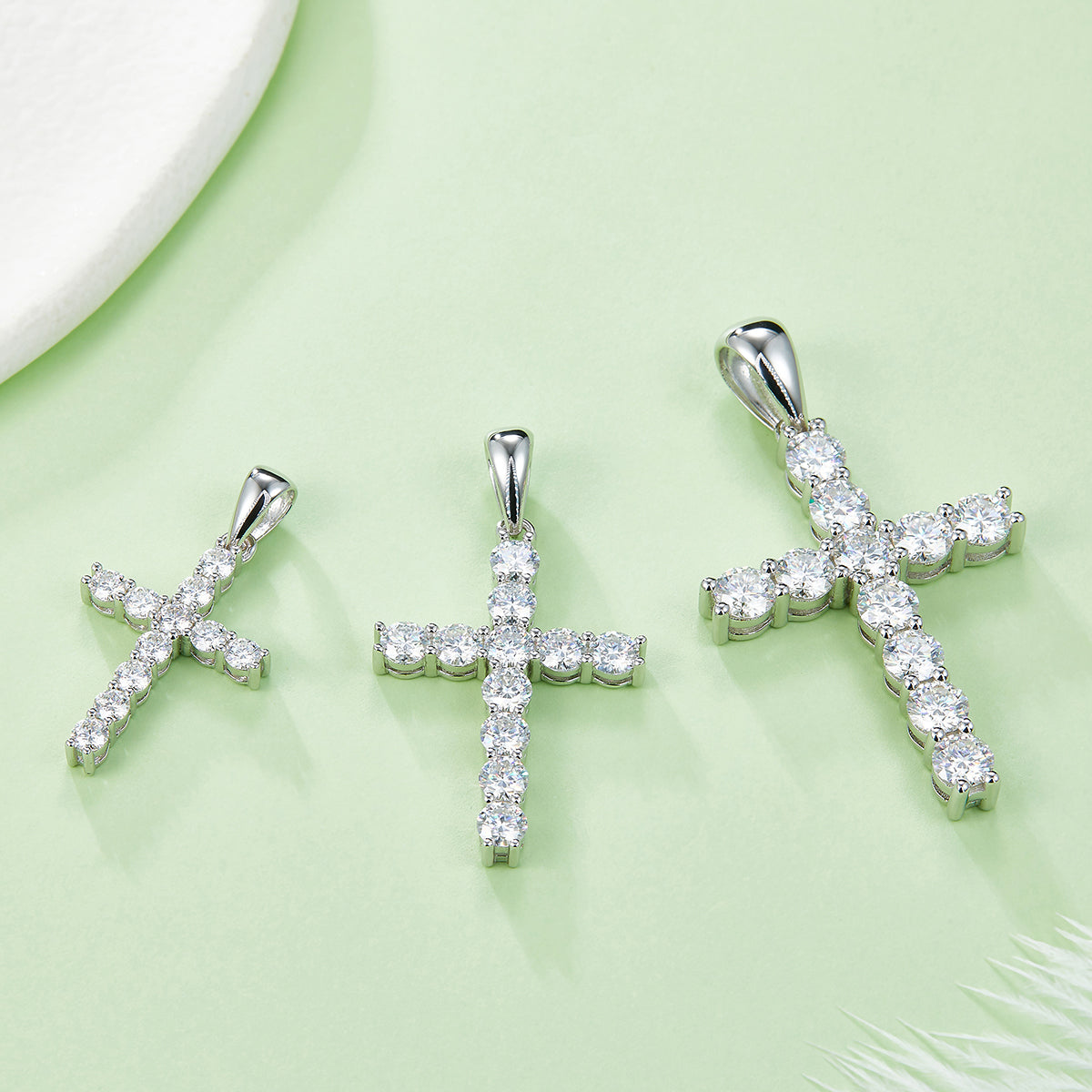 D Color Moissanite Classic Cross Pendant (3.0mm) in Sterling Silver#5