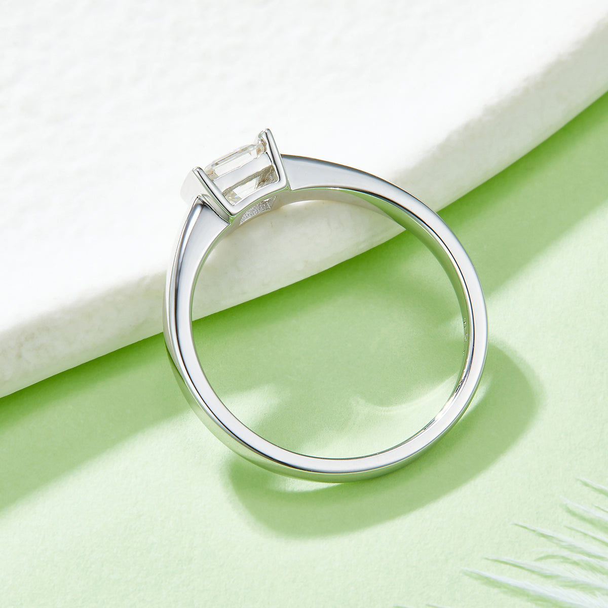 0.5 CT D Color Princess Cut Moissanite Minimalist Ring in White Gold Plated Sterling Silver#6