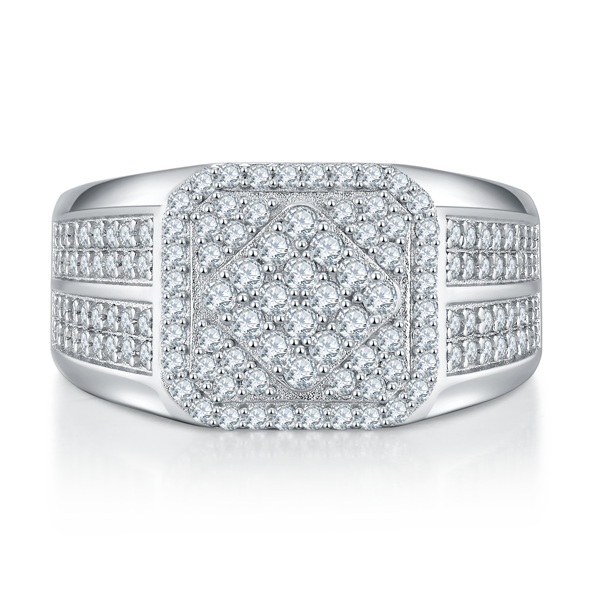 1.0 CT D Color Moissanite Melee Halo Men's Band in White Gold Plated Sterling Silver#2