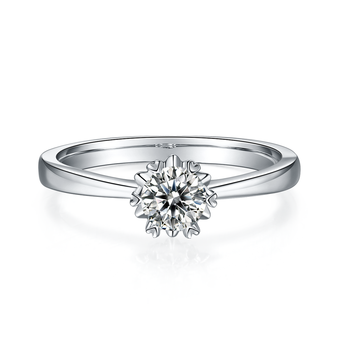 0.5 CT D Color Moissanite Classic Snowflake Straight Shank Ring in White Gold Plated Sterling Silver#5