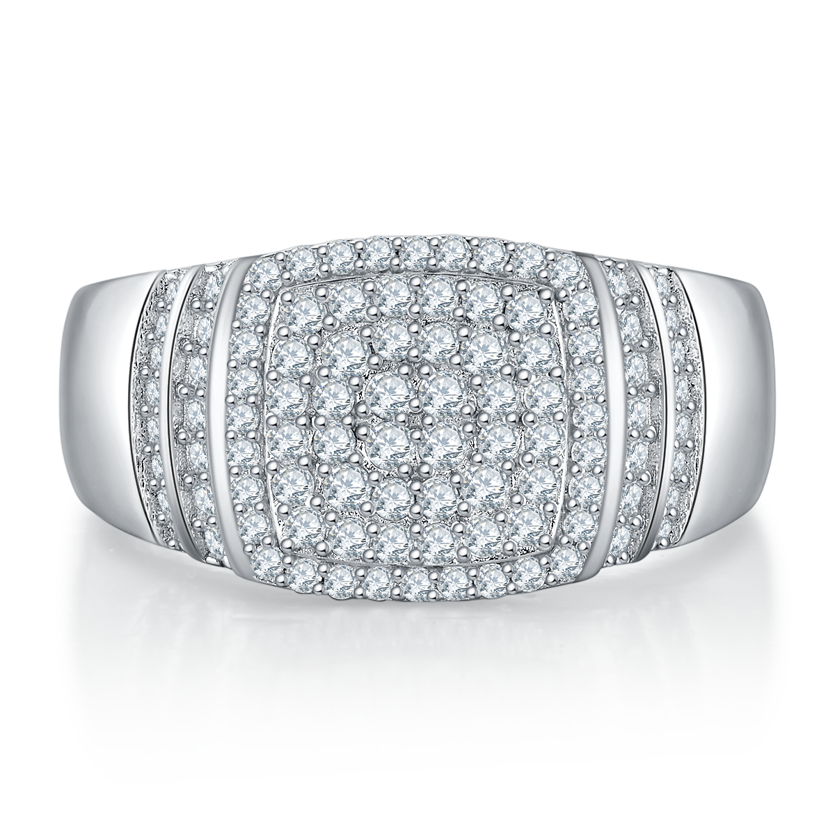 0.82 CT D Color Moissanite Melee Halo Men's Band in White Gold Plated Sterling Silver#2