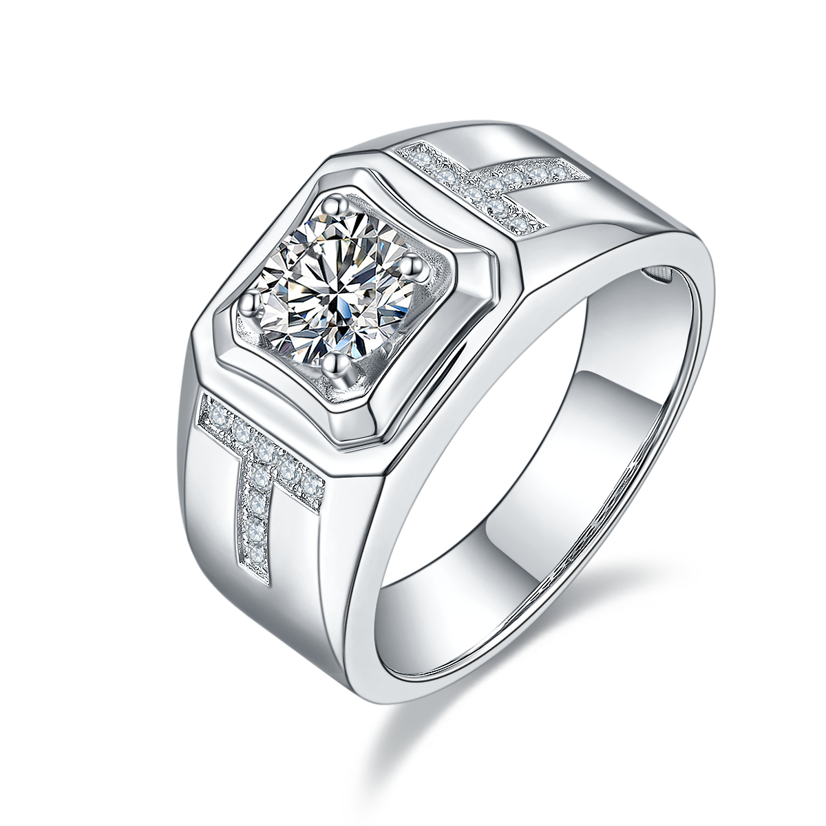1.0 CT D Color Moissanite Bold Statement Men's Band in White Gold Plated Sterling Silver#5