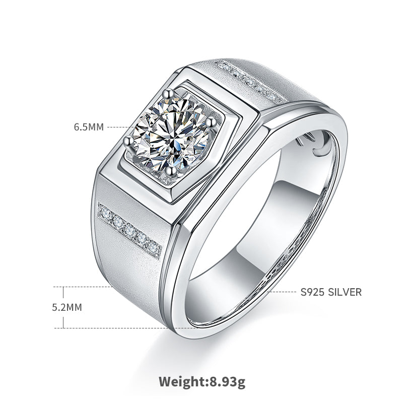 1.0 CT D Color Moissanite Artist Men's Band in White Gold Plated Sterling Silver#1