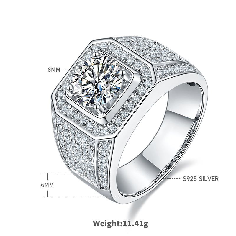 2.0 CT D Color Moissanite Elegant Men's Band in White Gold Plated Sterling Silver#1
