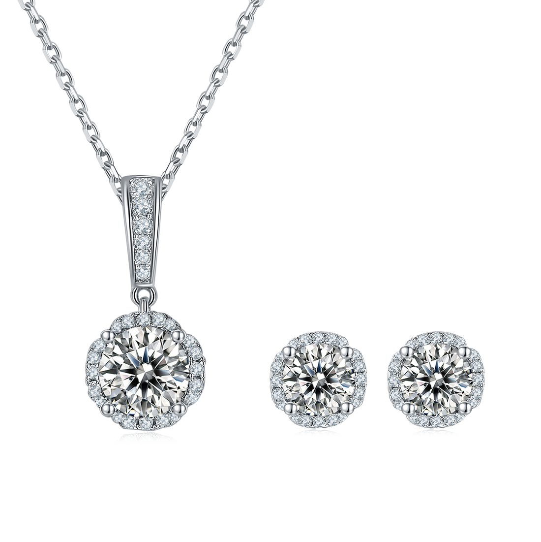 Moissanite In the Mood for Love Pendant & Stud Earrings Set in White Gold Plated Sterling Silver#2
