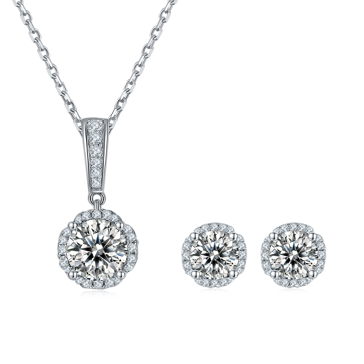 Moissanite In the Mood for Love Pendant & Stud Earrings Set in White Gold Plated Sterling Silver#2