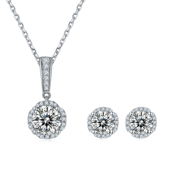 Moissanite In the Mood for Love Pendant & Stud Earrings Set in White Gold Plated Sterling Silver#2