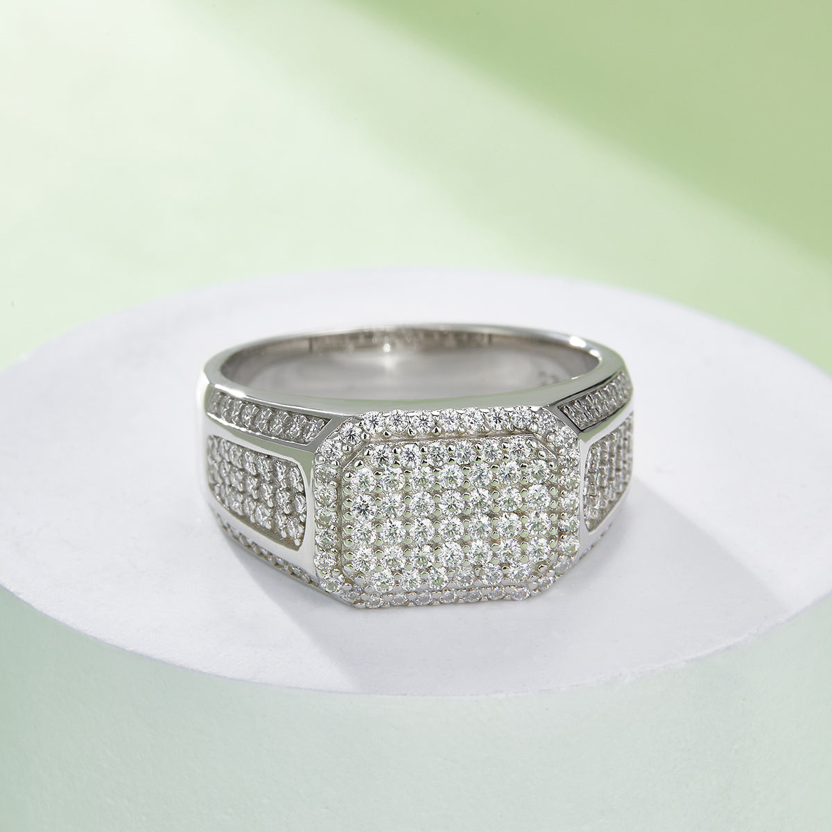1.2 CT D Color Moissanite Melee Halo Men's Band in White Gold Plated Sterling Silver#5