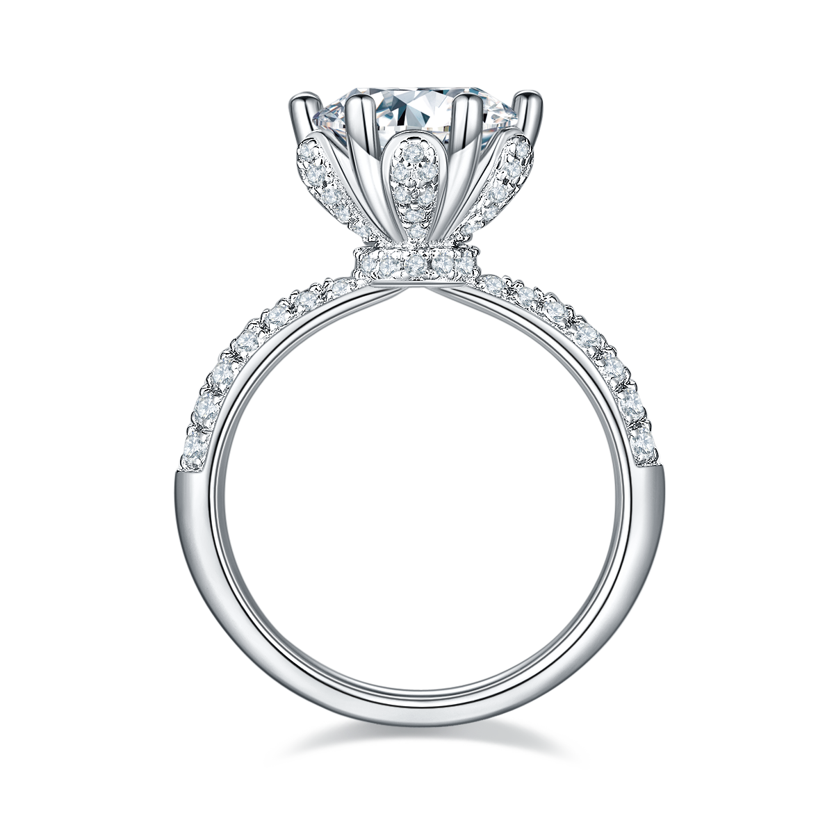 3.0 CT D Color Moissanite Flora Halo Straight Shank Custom Ring in White Gold Plated Sterling Silver#6