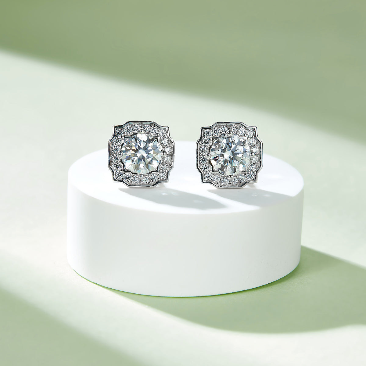 Moissanite Luxury Halo Fashion Pendant & Stud Earrings Set in White Gold Plated Sterling Silver#6
