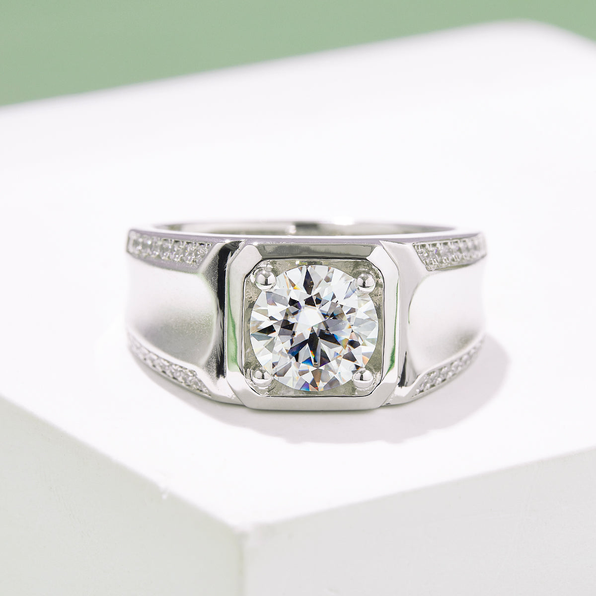 2.0 CT D Color Moissanite Dapper Men's Band in White Gold Plated Sterling Silver#4