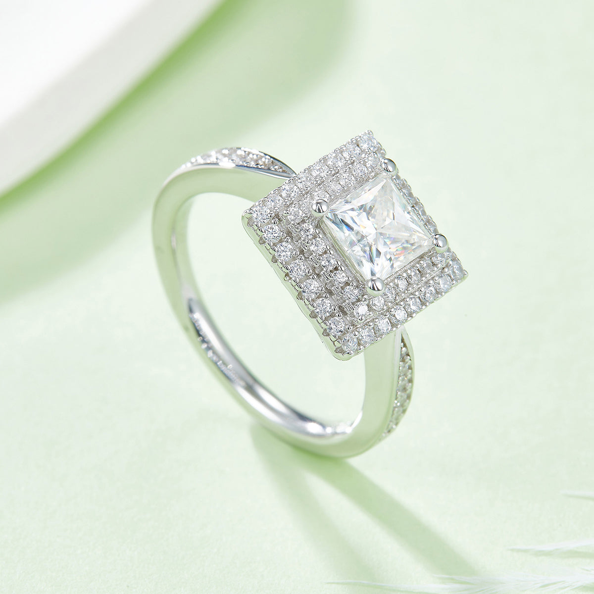1.0 CT D Color Princess Cut Moissanite Halo Ring in White Gold Plated Sterling Silver#2