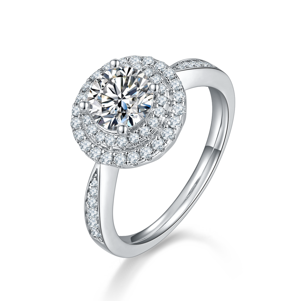 1.0 CT D Color Round Cut Moissanite Halo Ring in White Gold Plated Sterling Silver#6