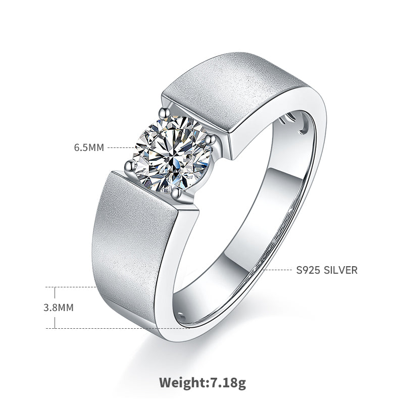 1.0 CT D Color Moissanite Edgy Men's Band in White Gold Plated Sterling Silver#1