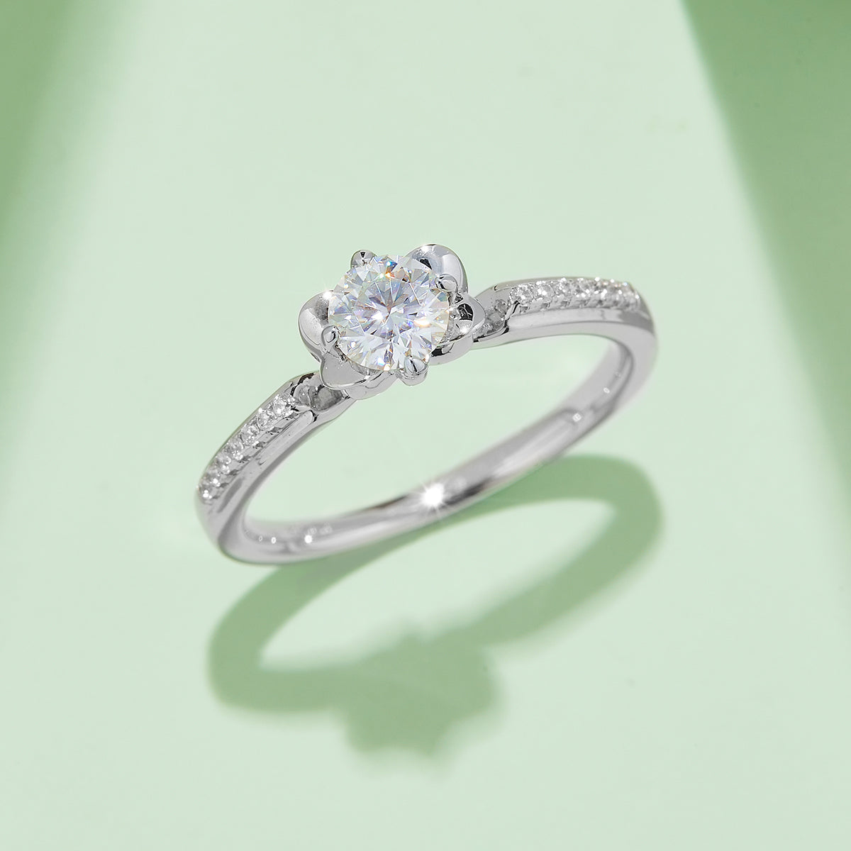 0.5 CT D Color Moissanite Pave Celebrity Style Ring in White Gold Plated Sterling Silver#7