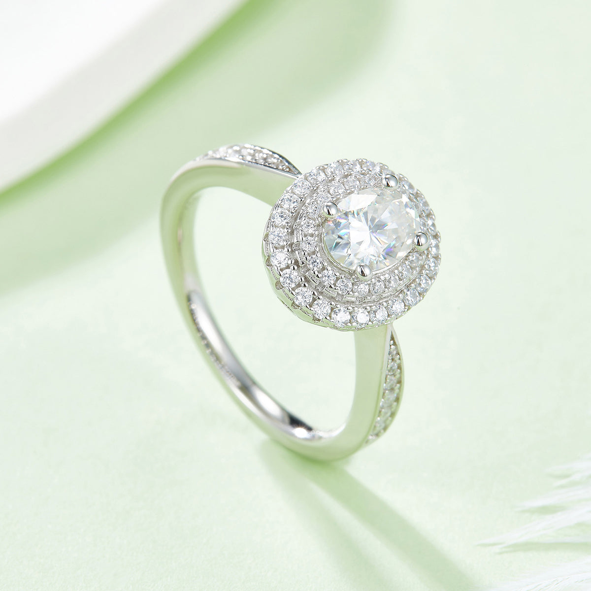 1.0 CT D Color Oval Cut Moissanite Halo Ring in White Gold Plated Sterling Silver#2
