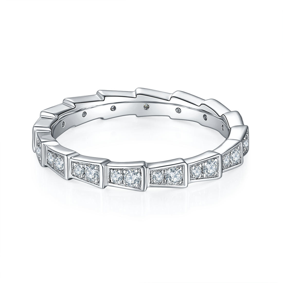 0.5 CT D Color Moissanite Melee Mechanical Snake Ring in White Gold Plated Sterling Silver#2