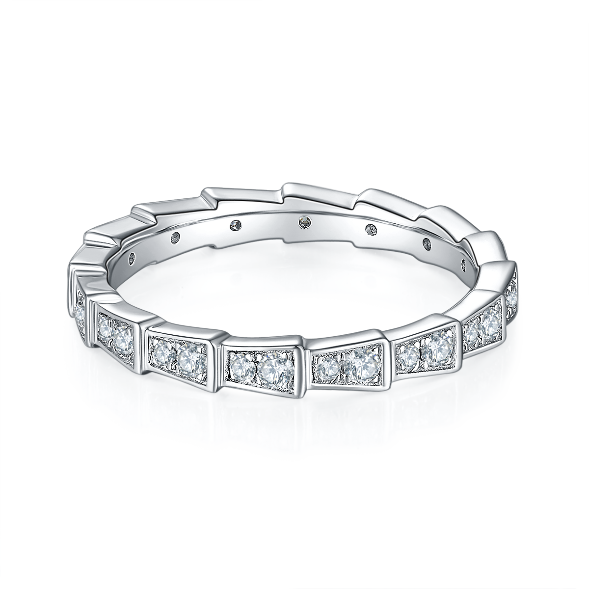0.5 CT D Color Moissanite Melee Mechanical Snake Ring in White Gold Plated Sterling Silver#2