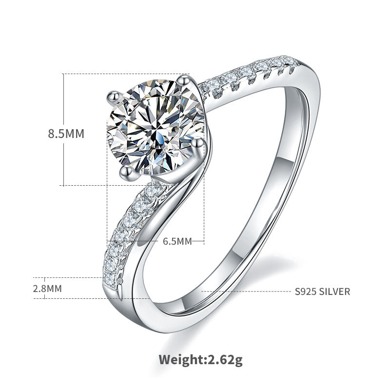 1.0 CT D Color Moissanite Happy Embrace Ring in White Gold Plated Sterling Silver#4