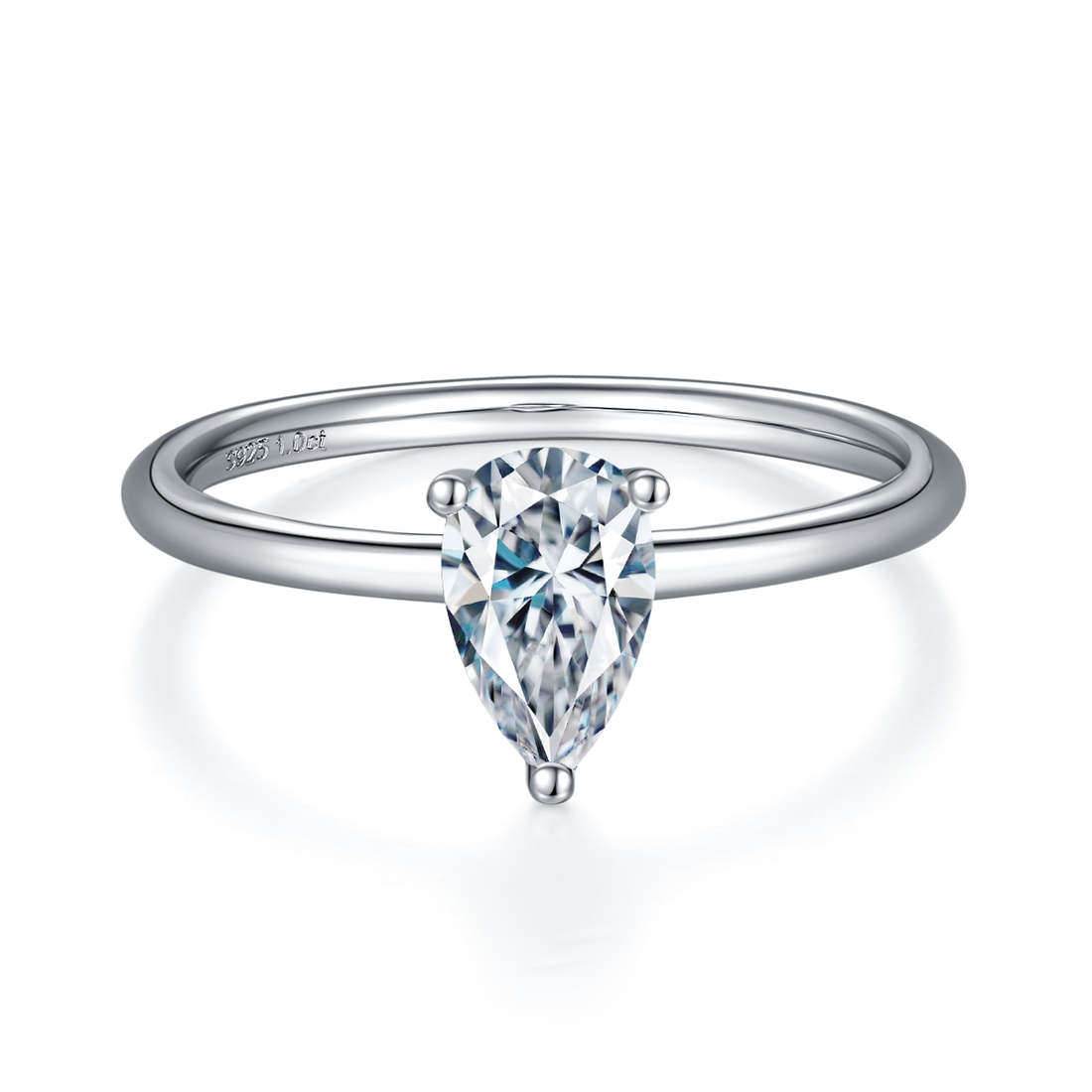 1.0 CT D Color Pear Cut Moissanite Classic Ring in White Gold Plated Sterling Silver#5