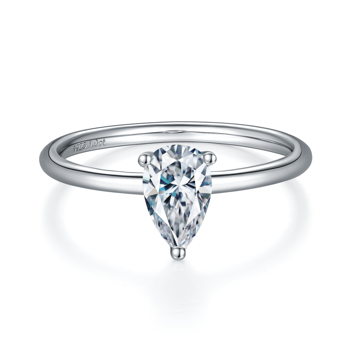 1.0 CT D Color Pear Cut Moissanite Classic Ring in White Gold Plated Sterling Silver#5