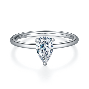 1.0 CT D Color Pear Cut Moissanite Classic Ring in White Gold Plated Sterling Silver#5