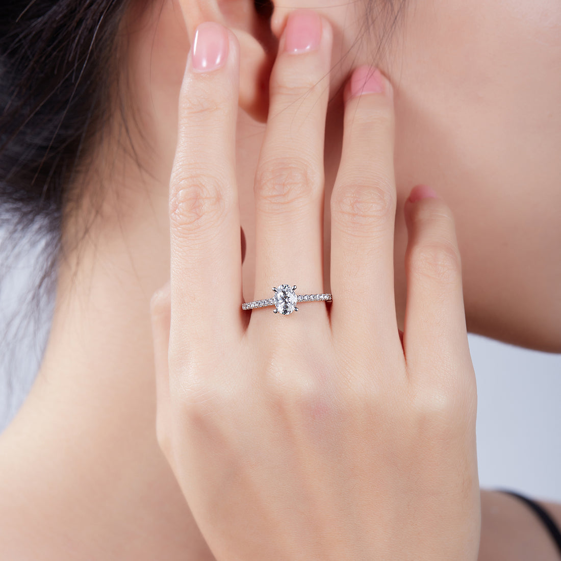 1.0 CT D Color Oval Cut Moissanite Pave Custom Ring in White Gold Plated Sterling Silver#5