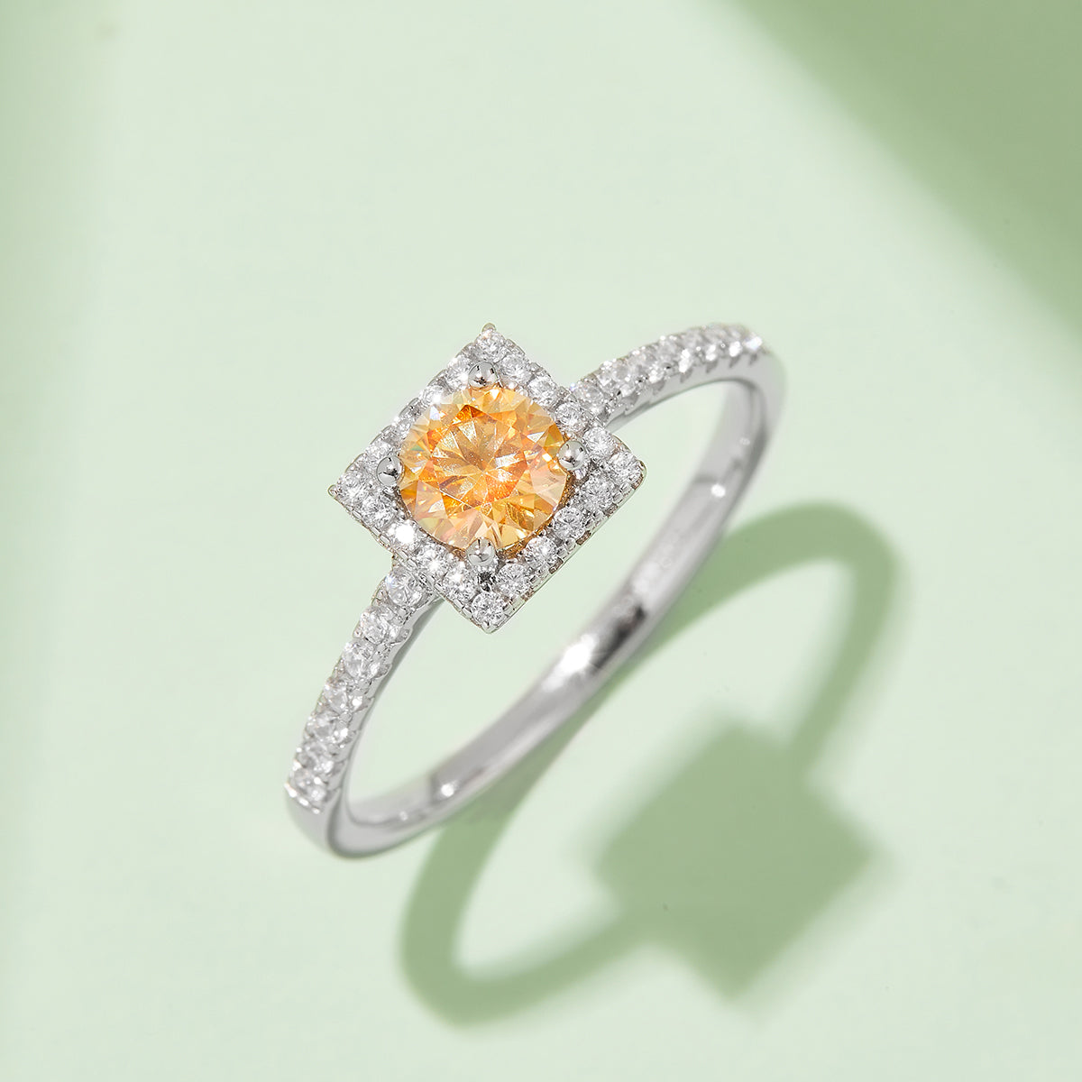 0.5 CT D Color Square Bezel Set Moissanite Halo Ring in White Gold Plated Sterling Silver#9