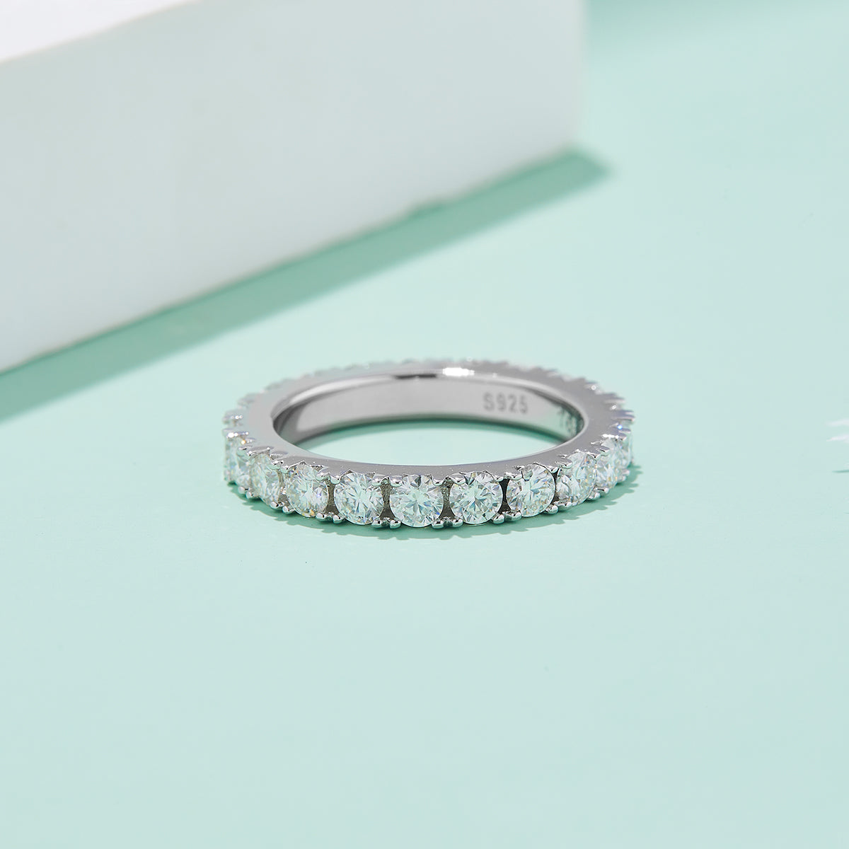 Moissanite Melee Micro-Pave Full Eternity Ring Guard (3.0mm) in White Gold Plated Sterling Silver#6