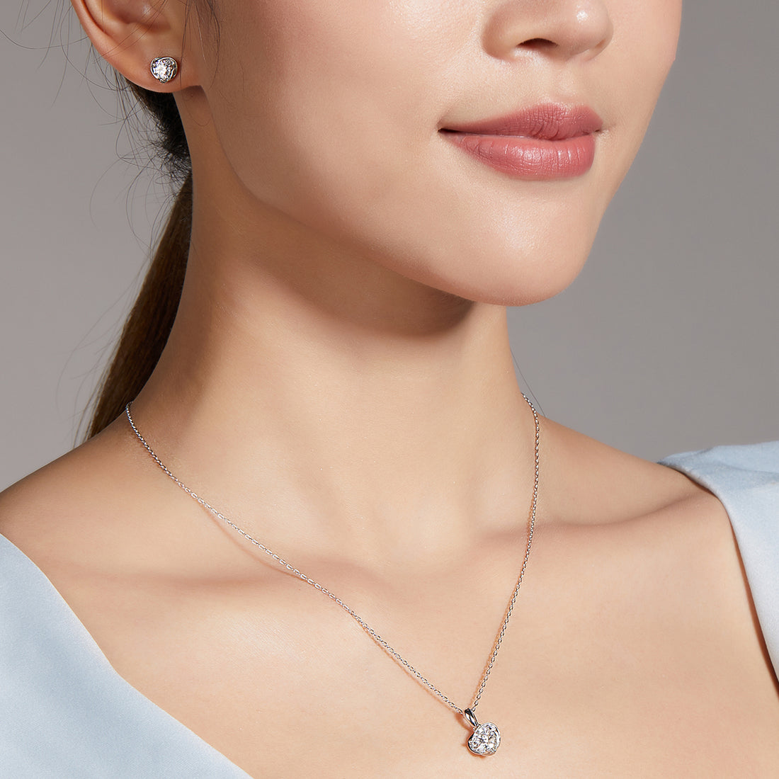 Moissanite Blooming Heart Pendant & Stud Earrings Set in White Gold Plated Sterling Silver#2