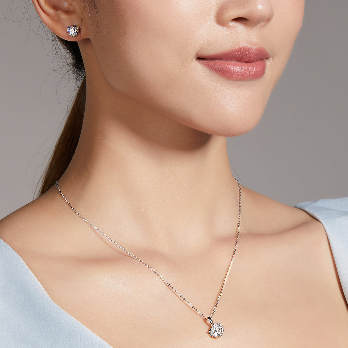 Moissanite Blooming Heart Pendant & Stud Earrings Set in White Gold Plated Sterling Silver#9