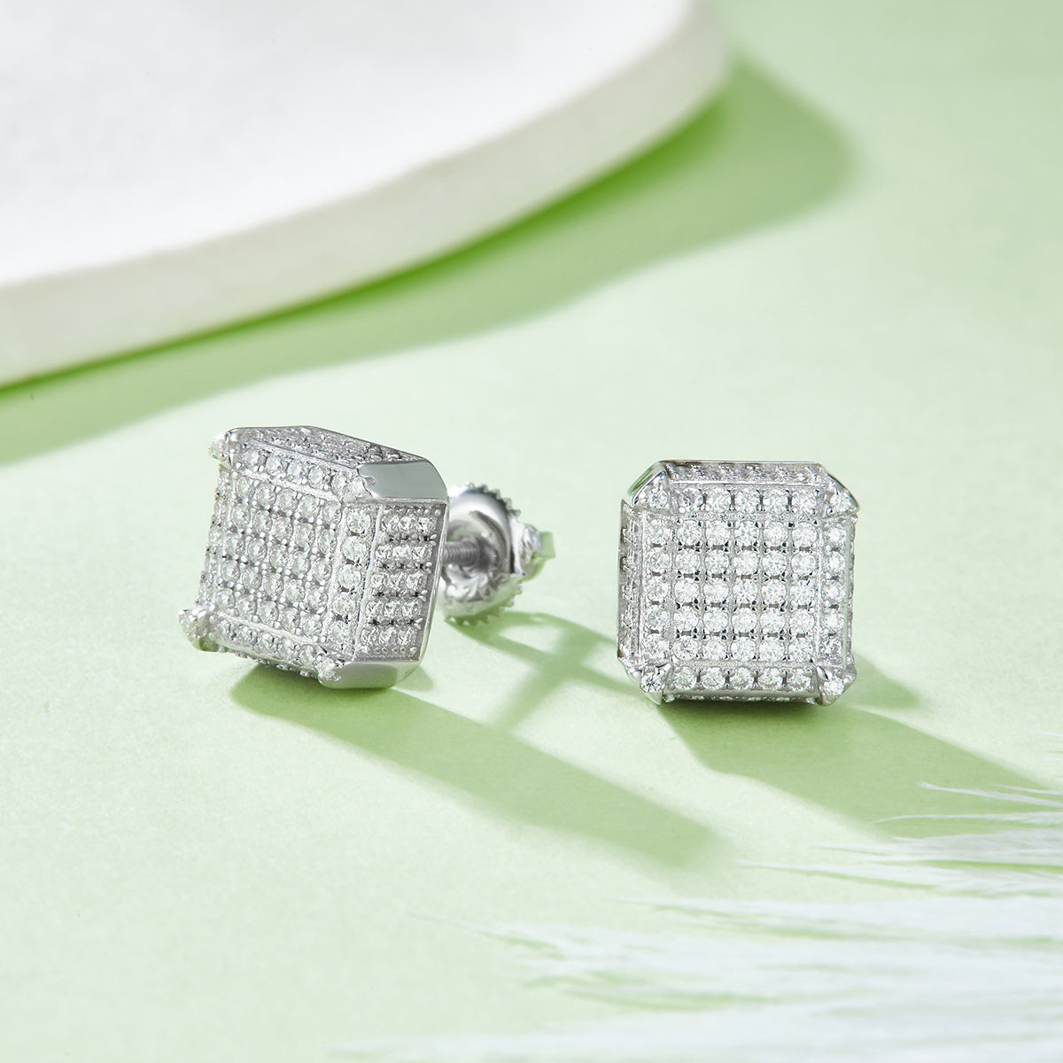 1.08 CT D Color Moissanite Melee Princess Cut Profile Pave Screw Back Studs in Sterling Silver#3