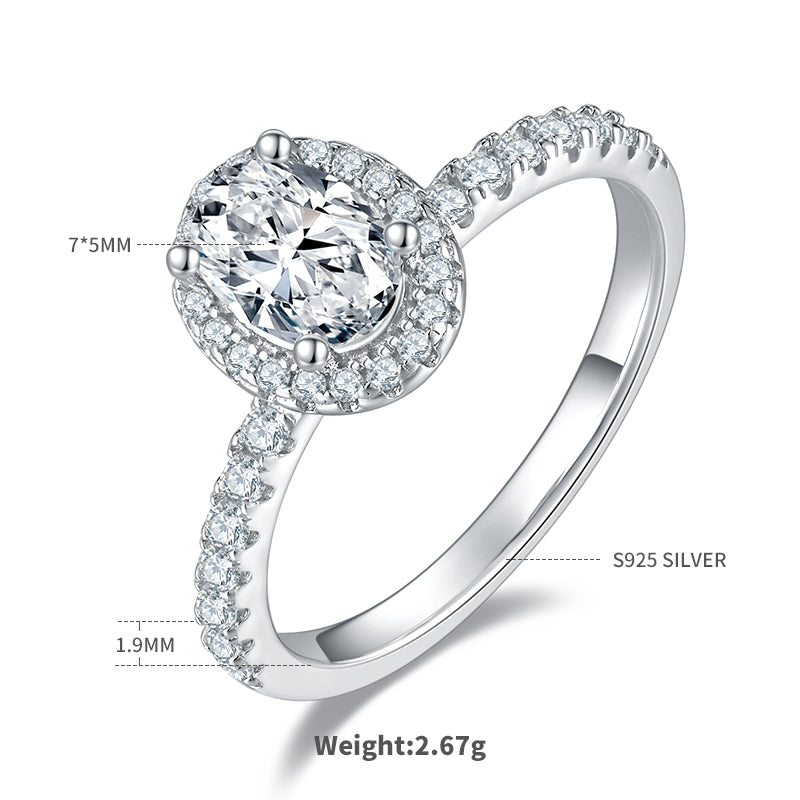 1.0 CT D Color Oval Cut Moissanite Dainty Ring in White Gold Plated Sterling Silver#1