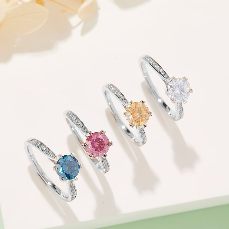 1.0 CT D Color Moissanite Pave Spinning Fortune Straight Shank Ring in White Gold Plated Sterling Silver#11