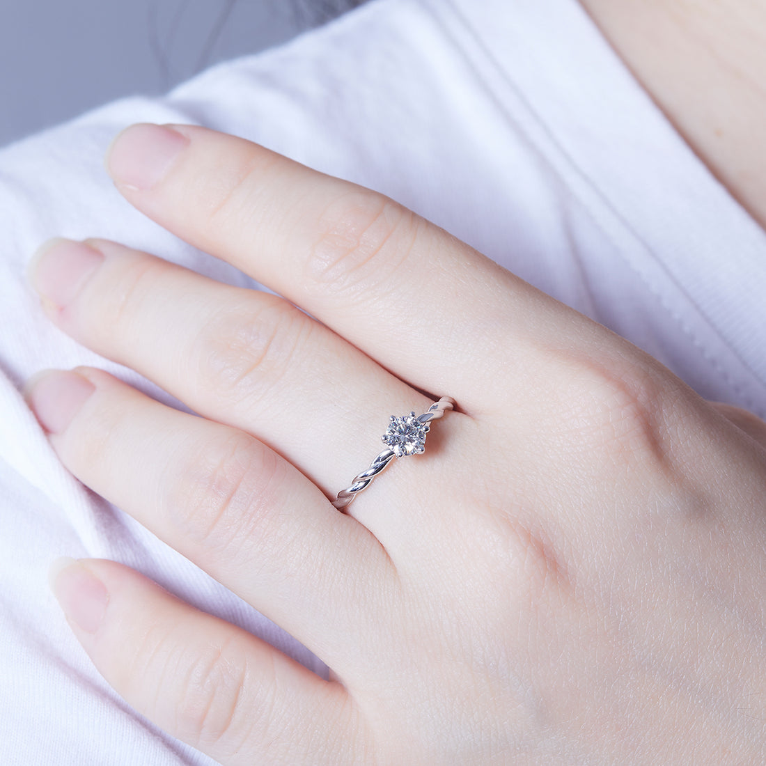 0.5 CT D Color Moissanite Vine Straight Shank Ring in White Gold Plated Sterling Silver#5