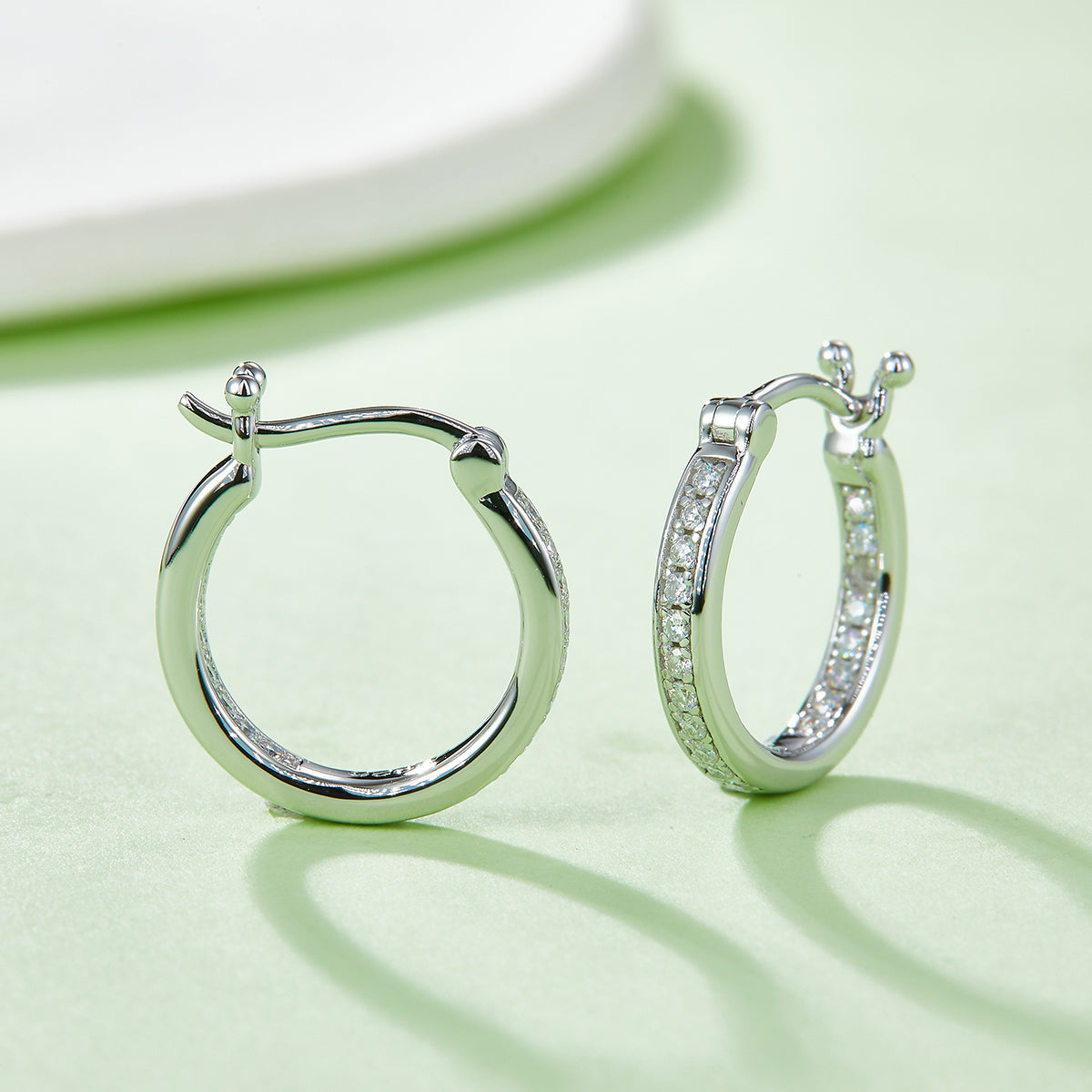 0.3 CT D Color Moissanite Melee Single Row Half Hoop Earrings in Sterling Silver#6