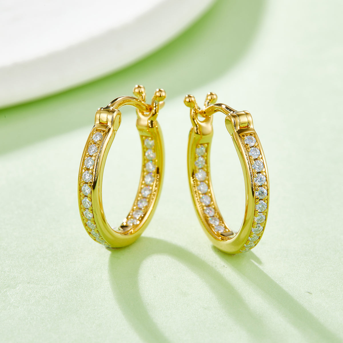0.3 CT D Color Moissanite Melee Single Row Half Hoop Earrings in Sterling Silver#8