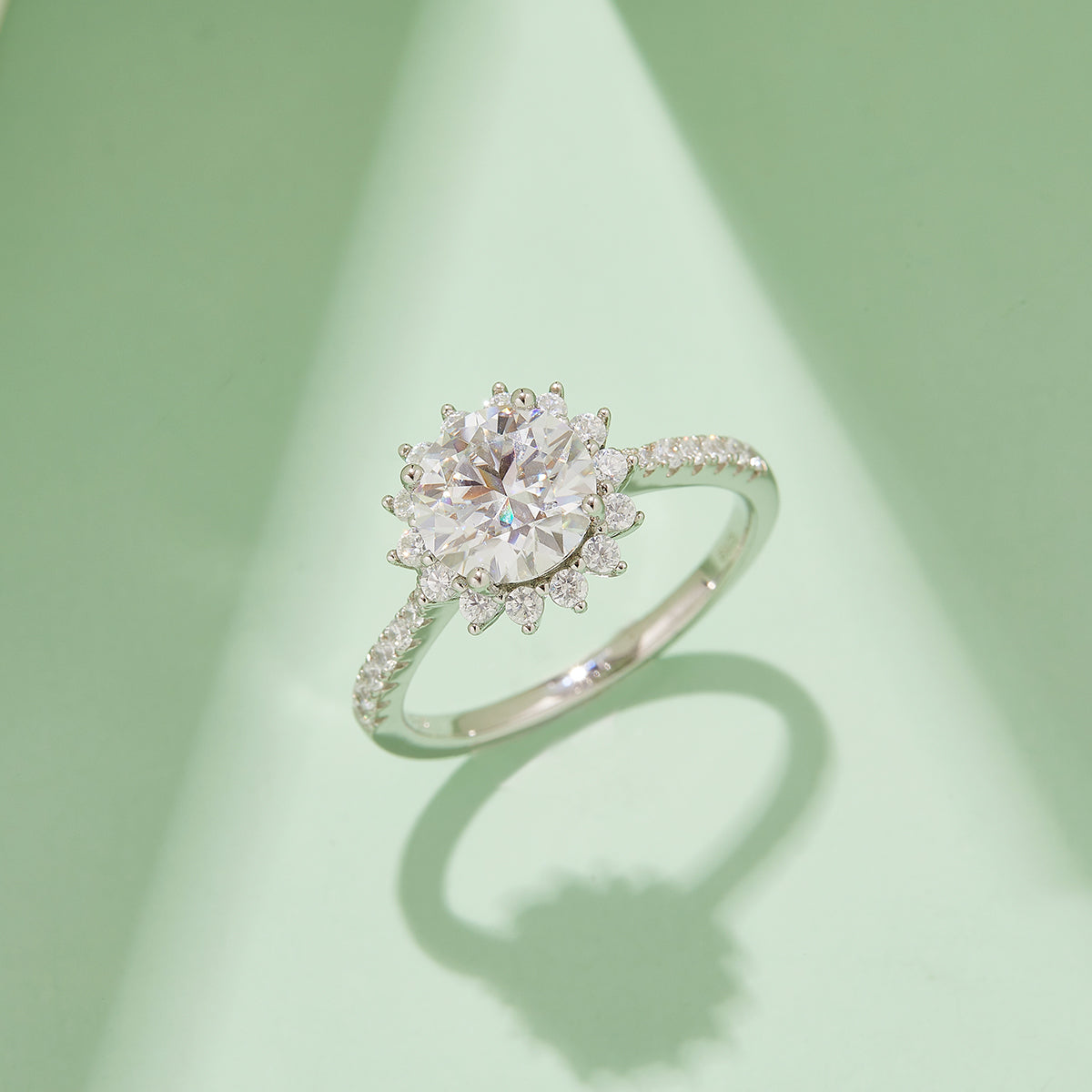 2.0 CT D Color Moissanite Sunflower Custom Ring in White Gold Plated Sterling Silver#7
