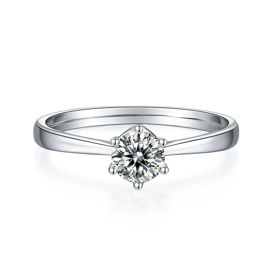 0.5 CT D Color Moissanite Modern 6-Prong Plain Shank Ring in White Gold Plated Sterling Silver#5