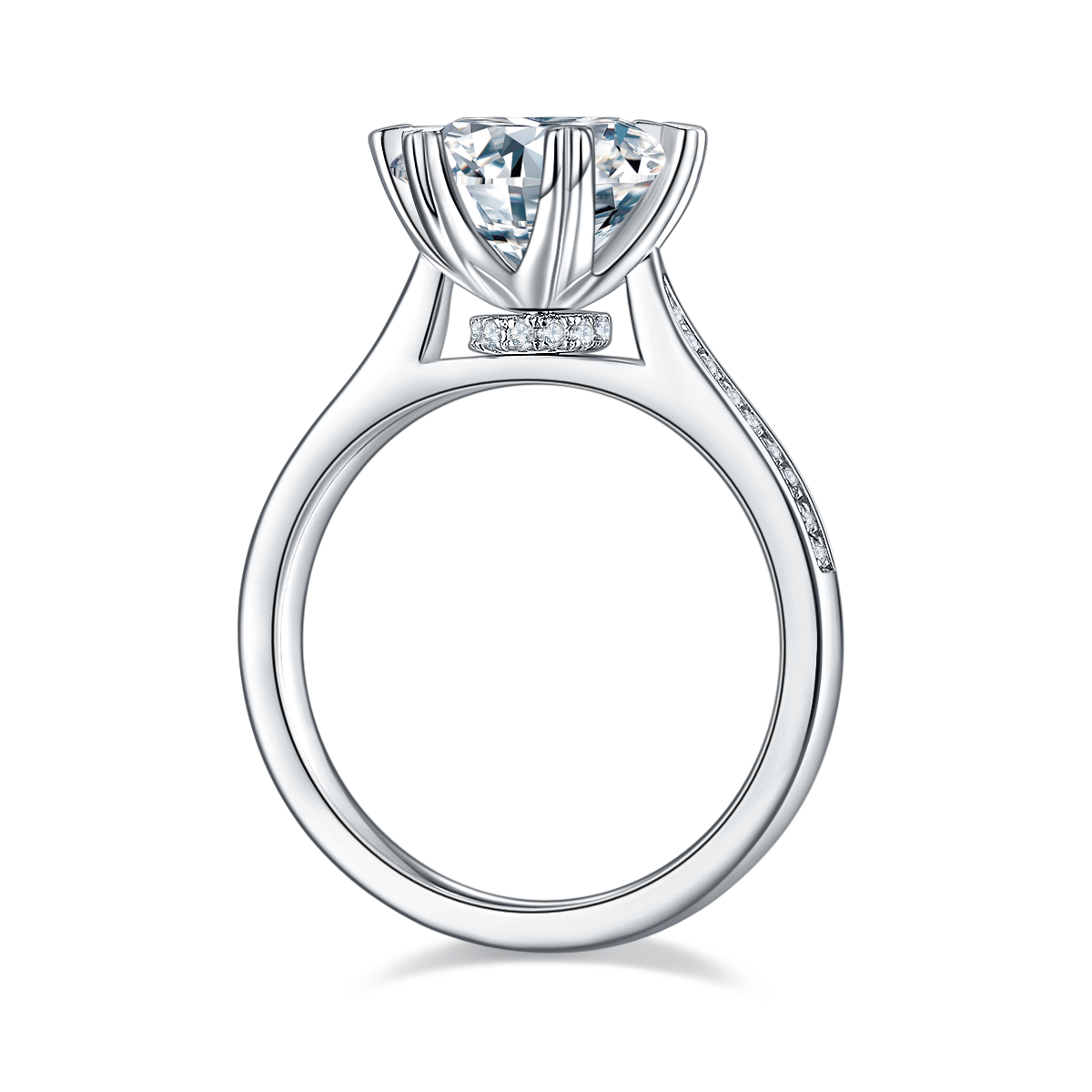 3.0 CT D Color Moissanite Spinning Fortune Custom Ring in White Gold Plated Sterling Silver#6