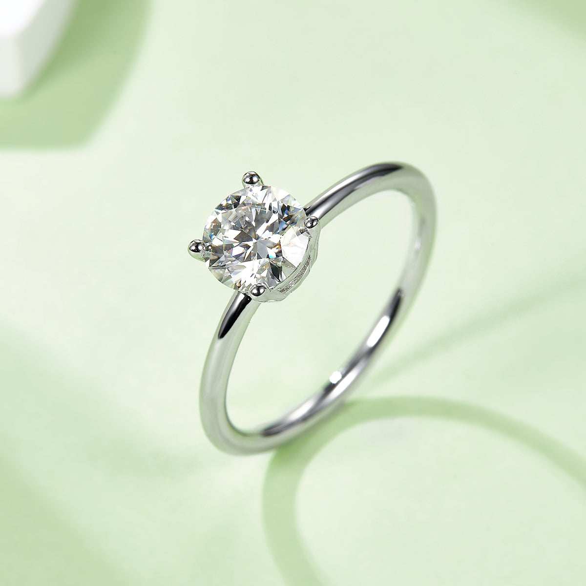 1.0 CT D Color Round Cut Moissanite Classic Ring in White Gold Plated Sterling Silver#5
