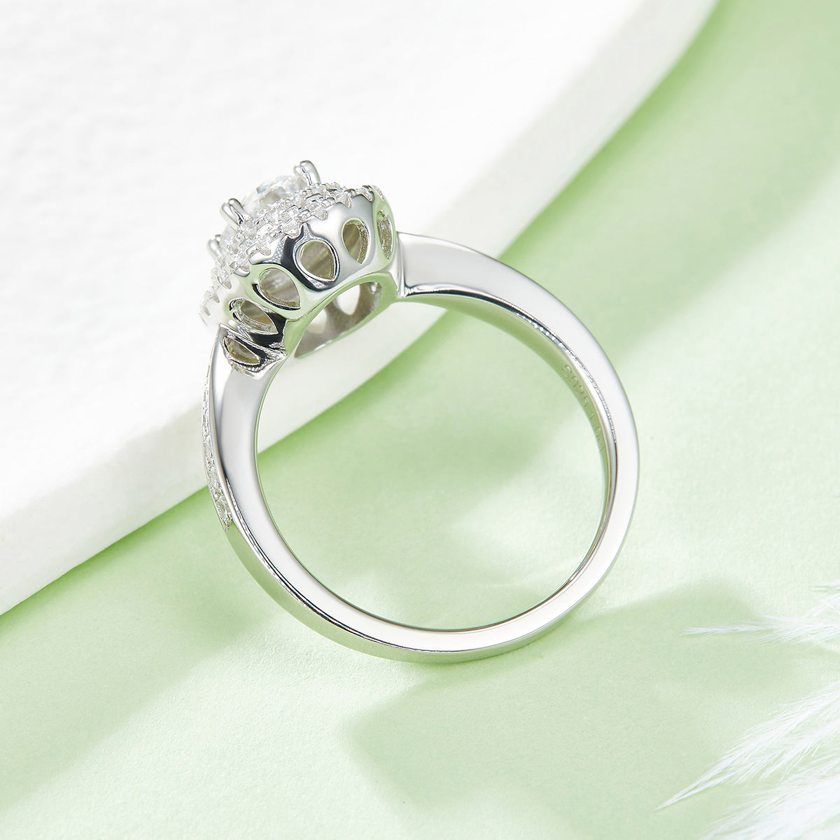 1.0 CT D Color Oval Cut Moissanite Halo Ring in White Gold Plated Sterling Silver#3