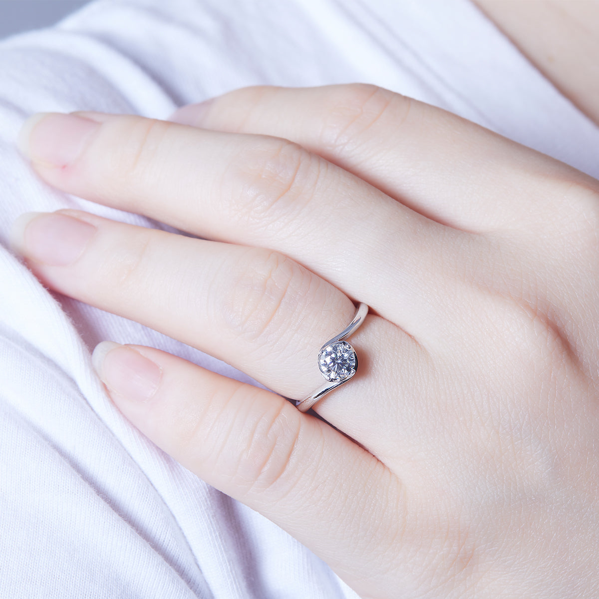 0.5 CT D Color Moissanite Flower Bud Twisted Shank Ring in White Gold Plated Sterling Silver#12