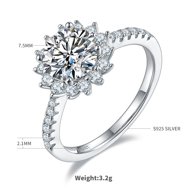 1.5 CT D Color Moissanite Sunflower Custom Ring in White Gold Plated Sterling Silver#4