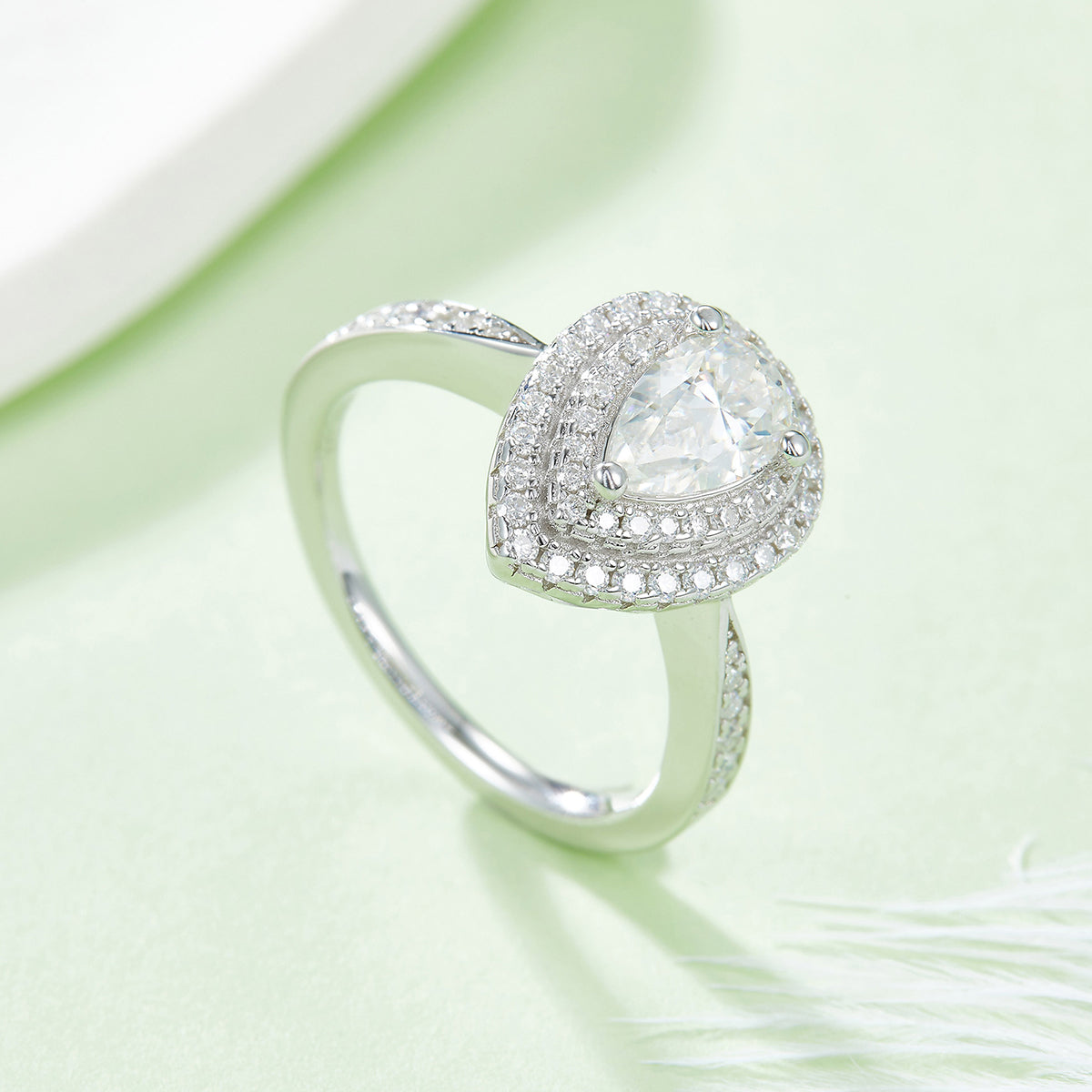 1.0 CT D Color Pear Cut Moissanite Halo Ring in White Gold Plated Sterling Silver#2