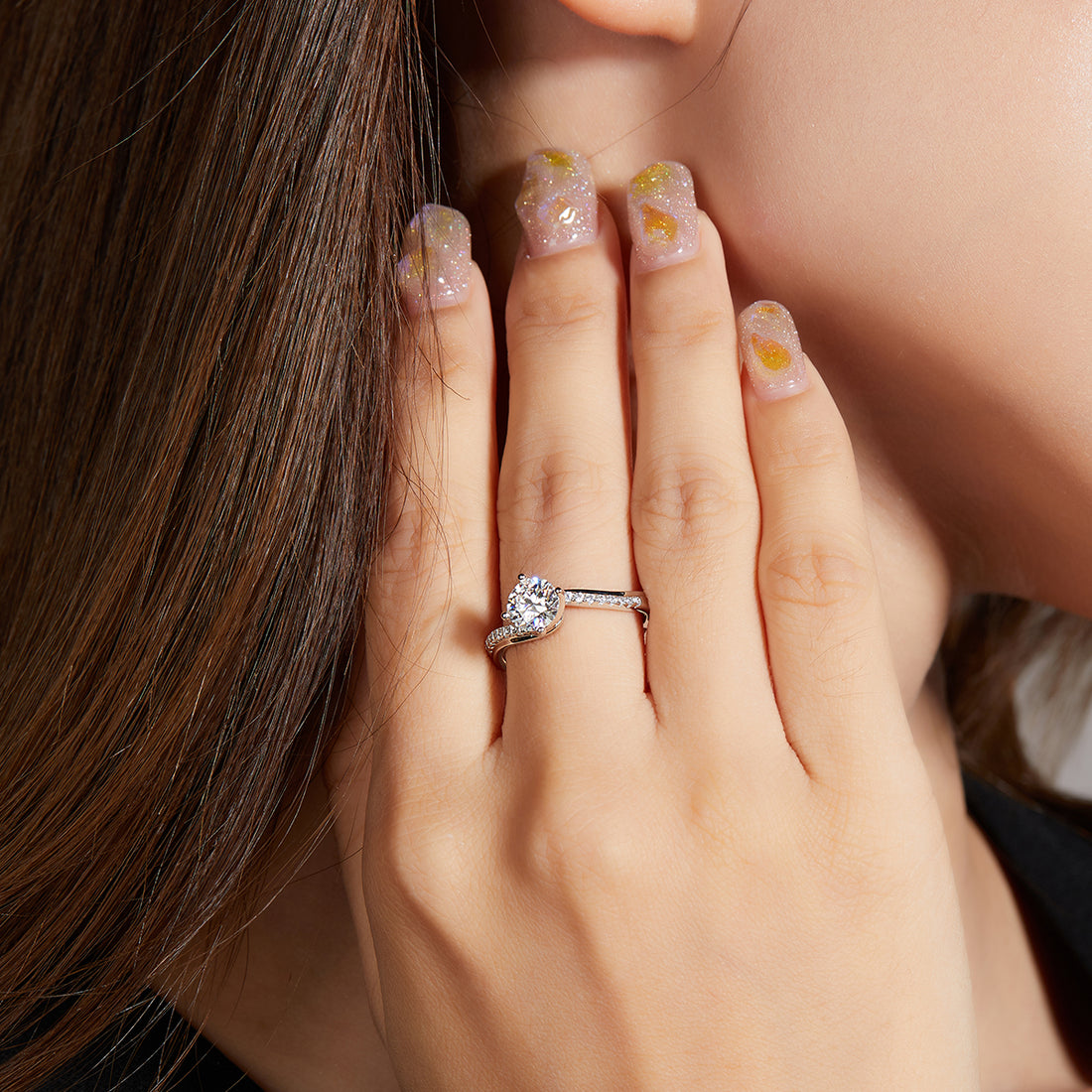 1.0 CT D Color Moissanite Happy Embrace Ring in White Gold Plated Sterling Silver#5