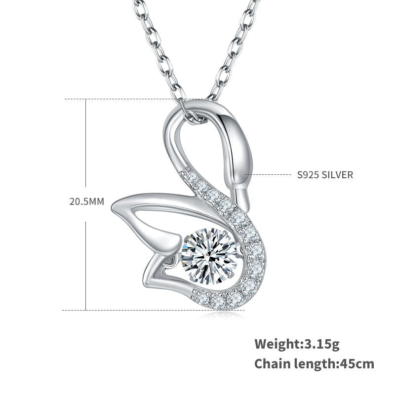 0.5 CT D Color Dancing Moissanite Swan Necklace in White Gold Plated Sterling Silver#1