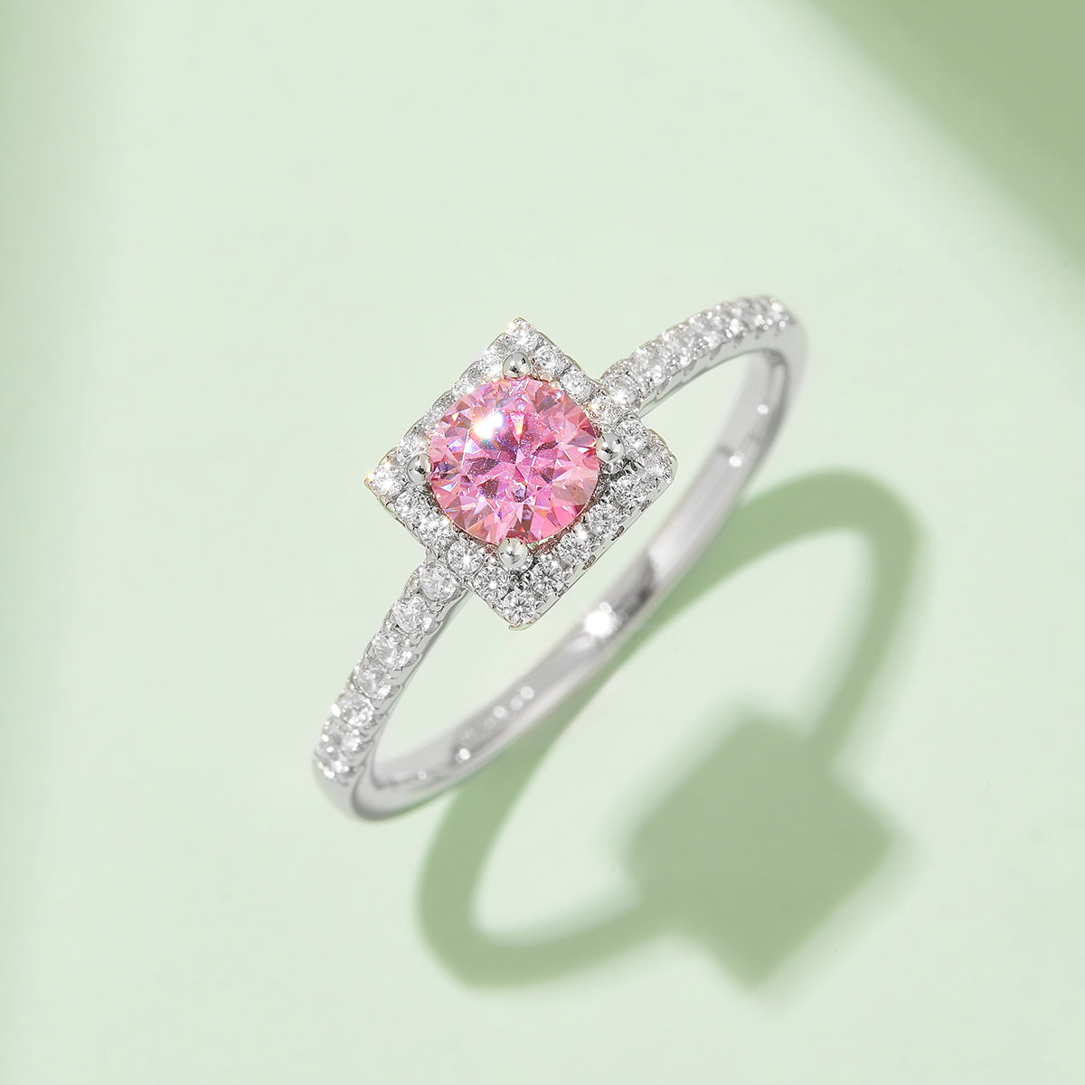 0.5 CT D Color Square Bezel Set Moissanite Halo Ring in White Gold Plated Sterling Silver#8