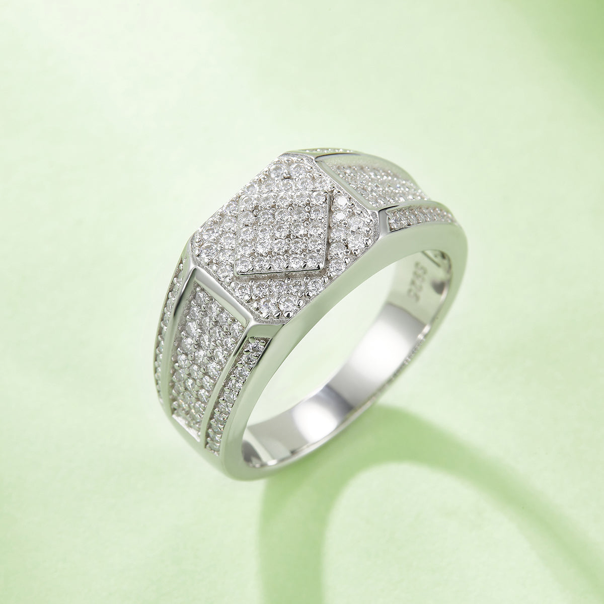 0.94 CT D Color Moissanite Melee Halo Men's Band in White Gold Plated Sterling Silver#3